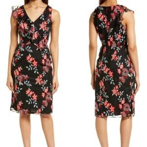 Sam Edelman Black Floral Embroidered Ruffle Dress Size 2 NWT